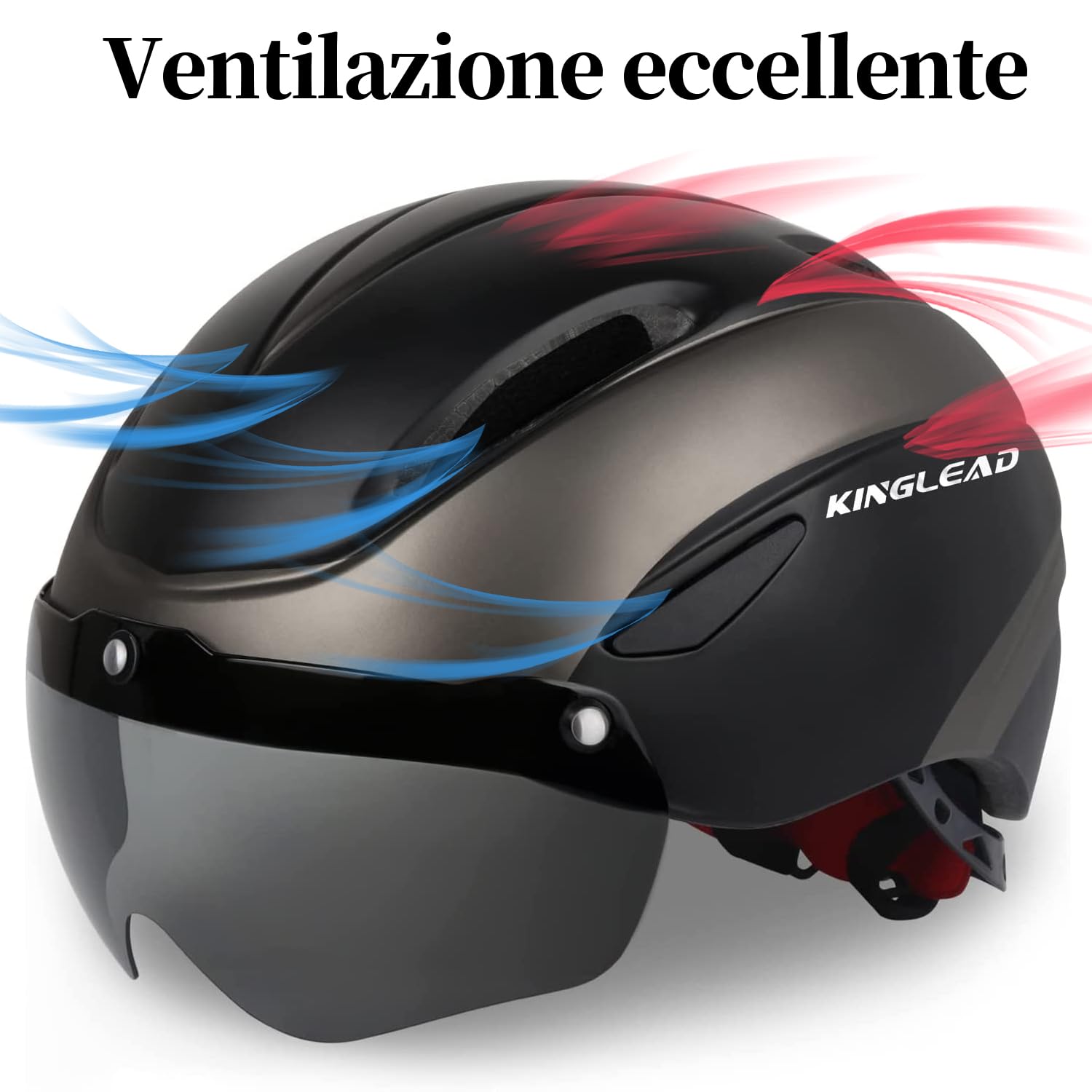 KINGLEAD Casco da Bici per Uomo e Donna, MTB Con Visiera Rimovibile, Traspirante Ultraleggero e Regolabile