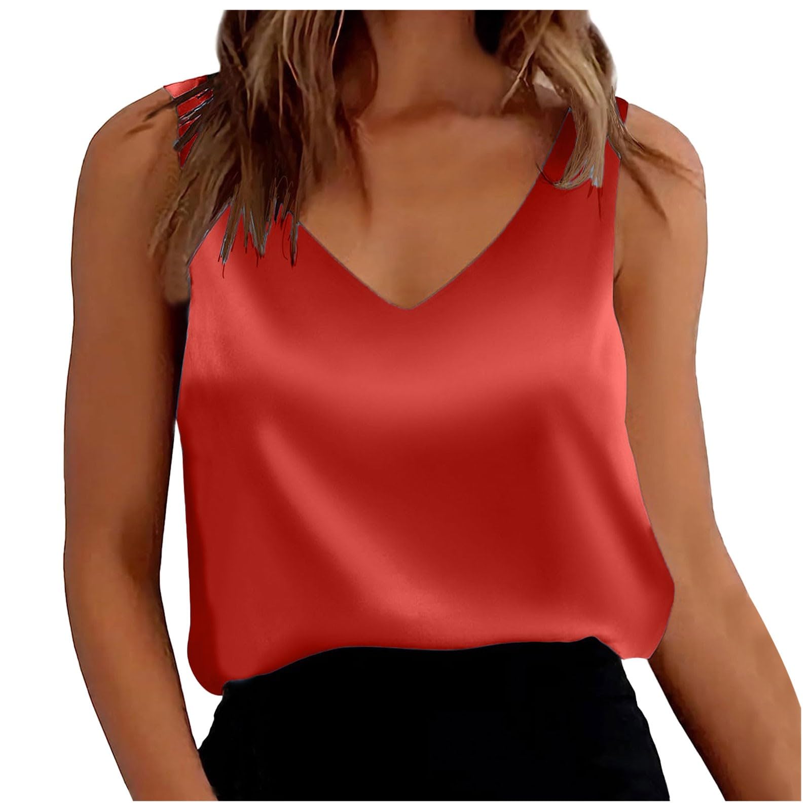 YOGALULU Tops Mujer Encaje de satén para Mujer, Blusas Tipo Camisola con Cuello en V, holgadas, sin Mangas Camisetas Deportivas Tirantes Hombre