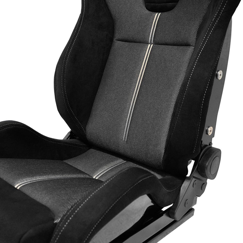 Sedile Sportivo 'NK Premium' - Pelle scamosciata Nero + Tessuto Grigio 'Mesh' - reclinabile doppia regolazione in Poliestere - incl. Slitte