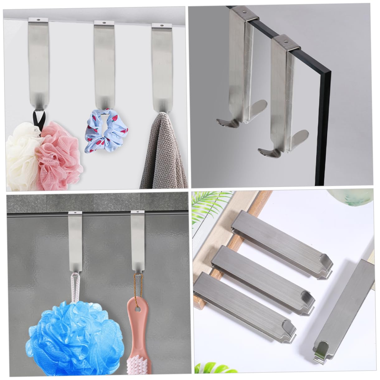 CHILDWEET 5 Ganchos de Acero Inoxidable Organizan Baño sin Taladrar para Puerta de Ducha, Colgadores de Toallas de Doble Cara, Plata