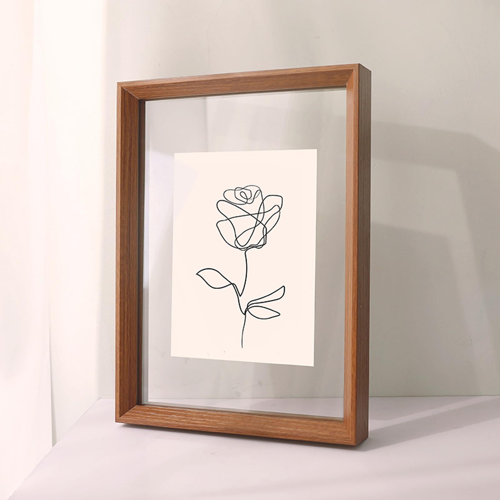 a4 frame, Floating Double Glass Pic Frame For Postcards And Pressed Flowers Wood Color(Walnut,A3)