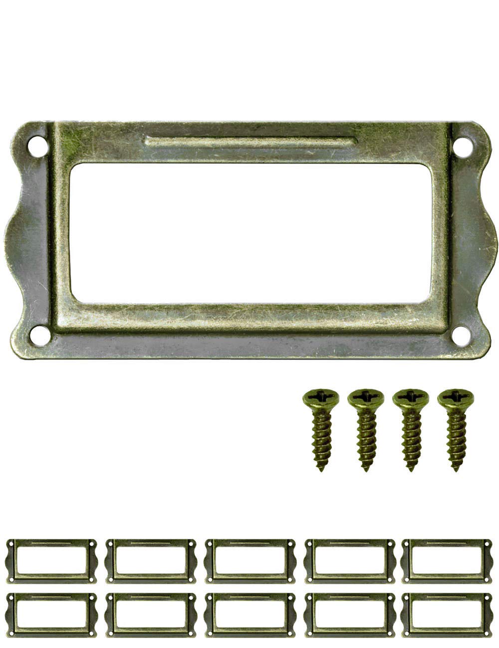 Fuxxer - 10x Label Window Antique Design | Antique Brass Bronze | For Apothecary Cabinet, File Drawers, Kitchen | 64 x 32 mm, Pack of 10