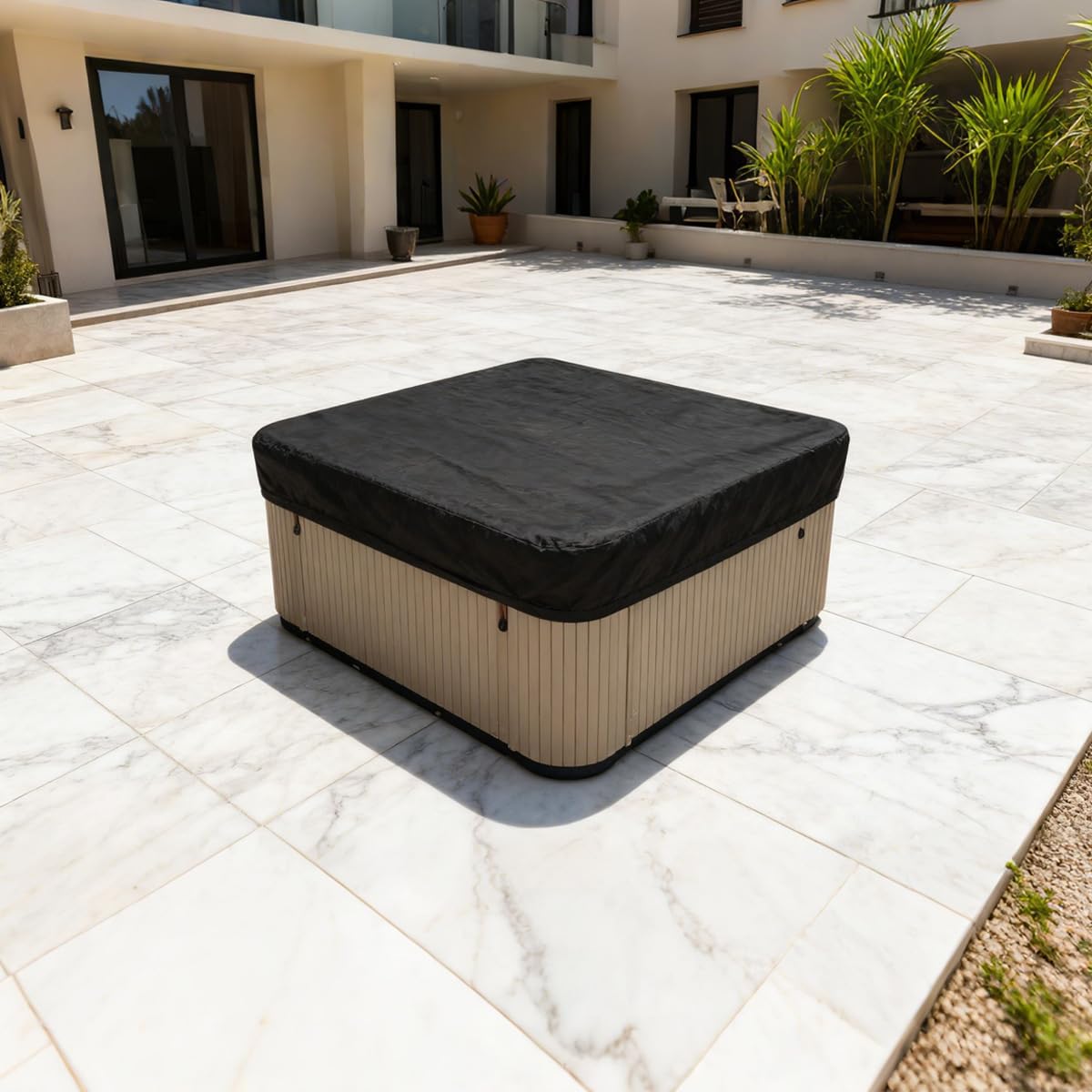Alide Housse de protection pour jacuzzi, imperméable et anti-poussière, protection solaire pour extérieur, carrée, pour source chaude, pour l'hiver, pour piscine, spa, noire