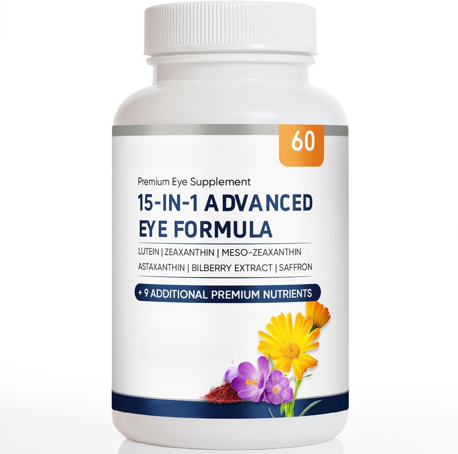 15-in-1-Augenvitaminkapseln Lutein Zeaxanthin Heidelbeer-Safran-Astaxanthin zur Unterstützung der Augen vor Augen, 60 Stück