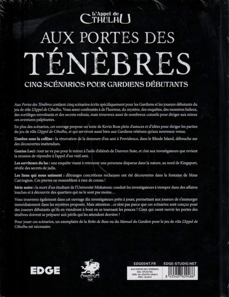 Edge Entertainment Jeu de rôles Asmodee l'appel de Cthulhu Aux Portes des Ténèbres