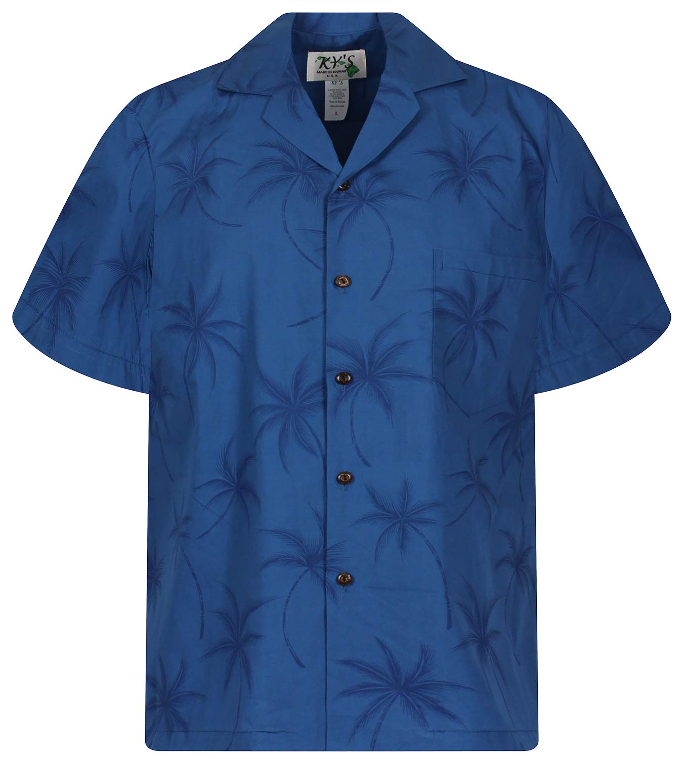 KY S – Camicia Hawaii originale da uomo, S – 6XL, a maniche corte, tasca frontale, stampa Hawaii, palme, foglie, diversi colori turchese L