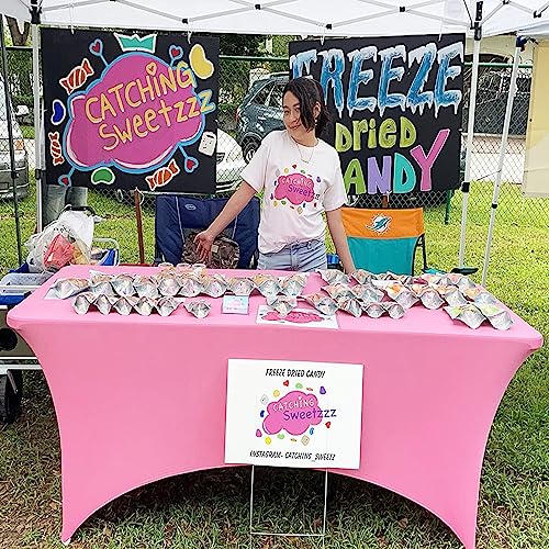 Iofryion 2 Pack 6Ft Spandex Table Cloth Fitted Rectangle Tablecloth Washable And Wrinkle Resistant Stretch Pink Table Cover For Event, Cocktail, Wedding, Banquet Or Parties #TOP5