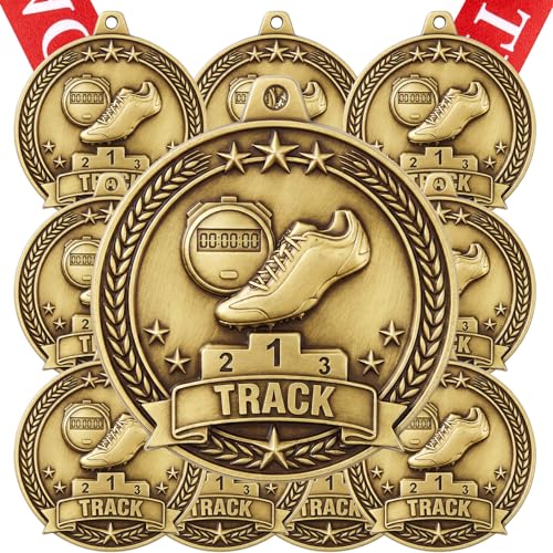 Loetere 36 Pcs Award Medals 2 Funny Sports Awards Trophy with Neck Goat Basketball Cross Country Race Track Swimming Ribbon Winner Prizes Bulk Gift for Team Competitions Party Favor (Track)