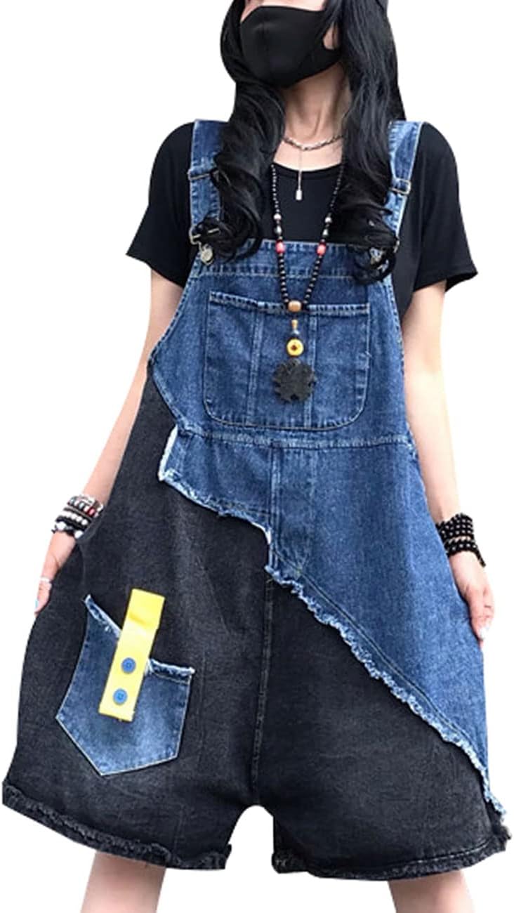 Women's Casual Adjustable Straps Jumpsuits Denim Bib Overalls Shorts Rompers with Pockets