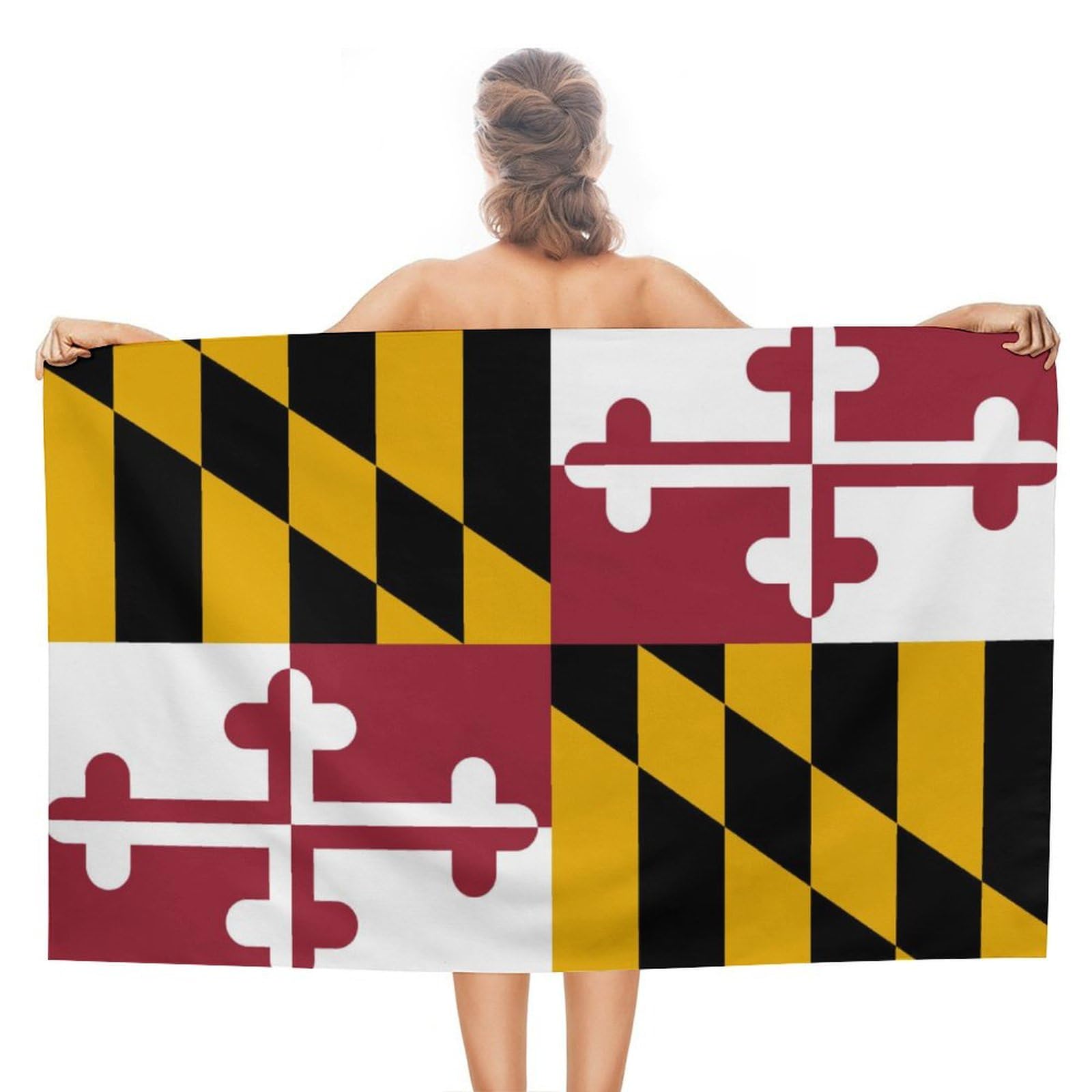 LEDFCVSU Beach Towel, Flag of Maryland Bath Towel, Absorbent Towel for Swimming, Sports, Travel