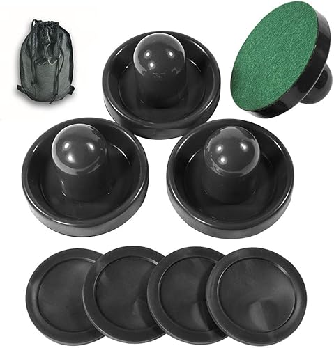 JS&YY Pucks y paletas de hockey de aire, juego de 4 empujadores y 4 discos, accesorios de hockey de aire, adecuado para mesas de hockey de más de 6