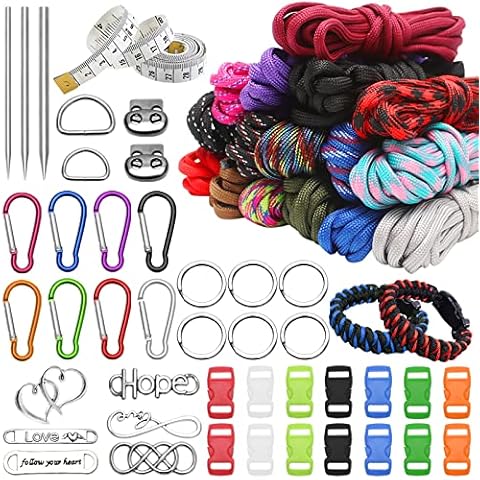 58 PCS Paracord Cord Multifunction Paracord Ropes 10 Feet Parachute Cord Paracord Combo Crafting Kit With Buckles Paracord Stitching Needles Tape Measure Keychain for DIY Crafts Outdoor(16 colors) Cover