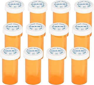 Plastic Medicine Pill Bottles with Child Resistant Caps - Push Down and Turn - Prescription Vial, Medicine Container, Pill Cases Dispenser Organizers (12pcs, 8 Dram)