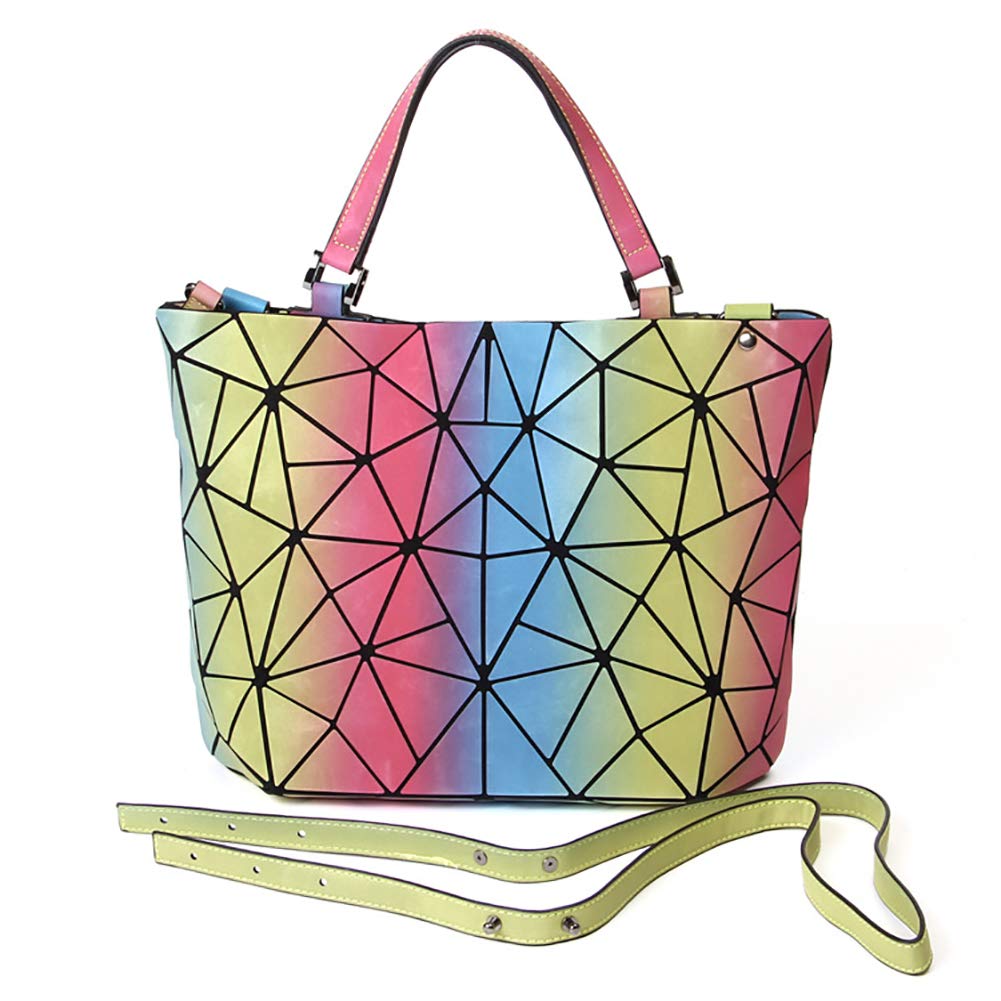 Ulalaza Women's Colorful Geometric Lattice Top-Handle Handbag For Matte Tote Purse Handbags Geometry Shoulder Bag