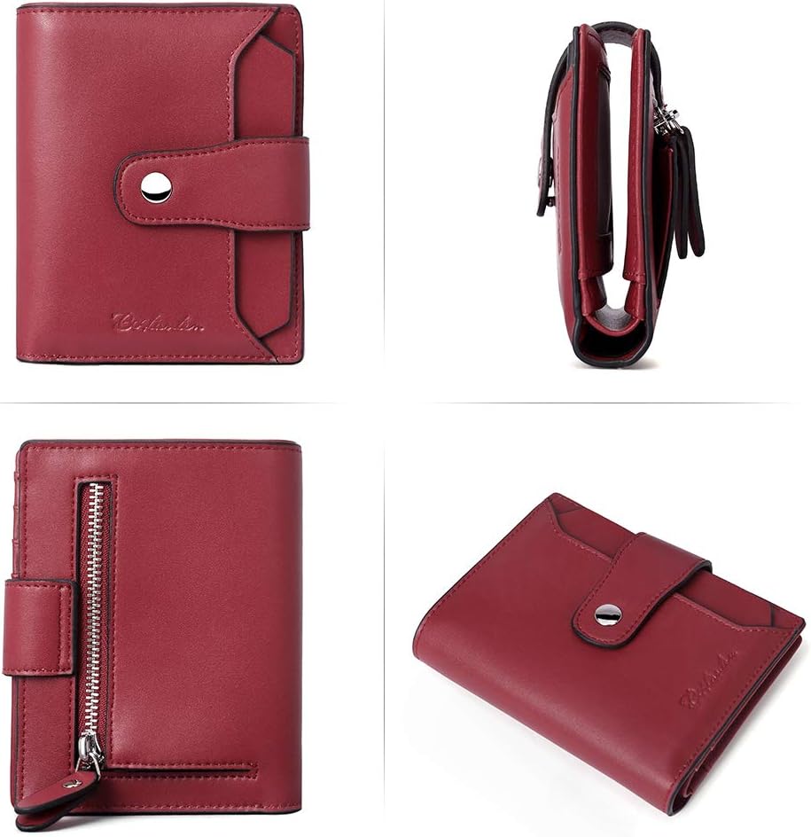 BOSTANTEN Women Leather Wallet RFID Blocking Small Bifold Zipper Pocket Wallet Card Case Purse with ID Window