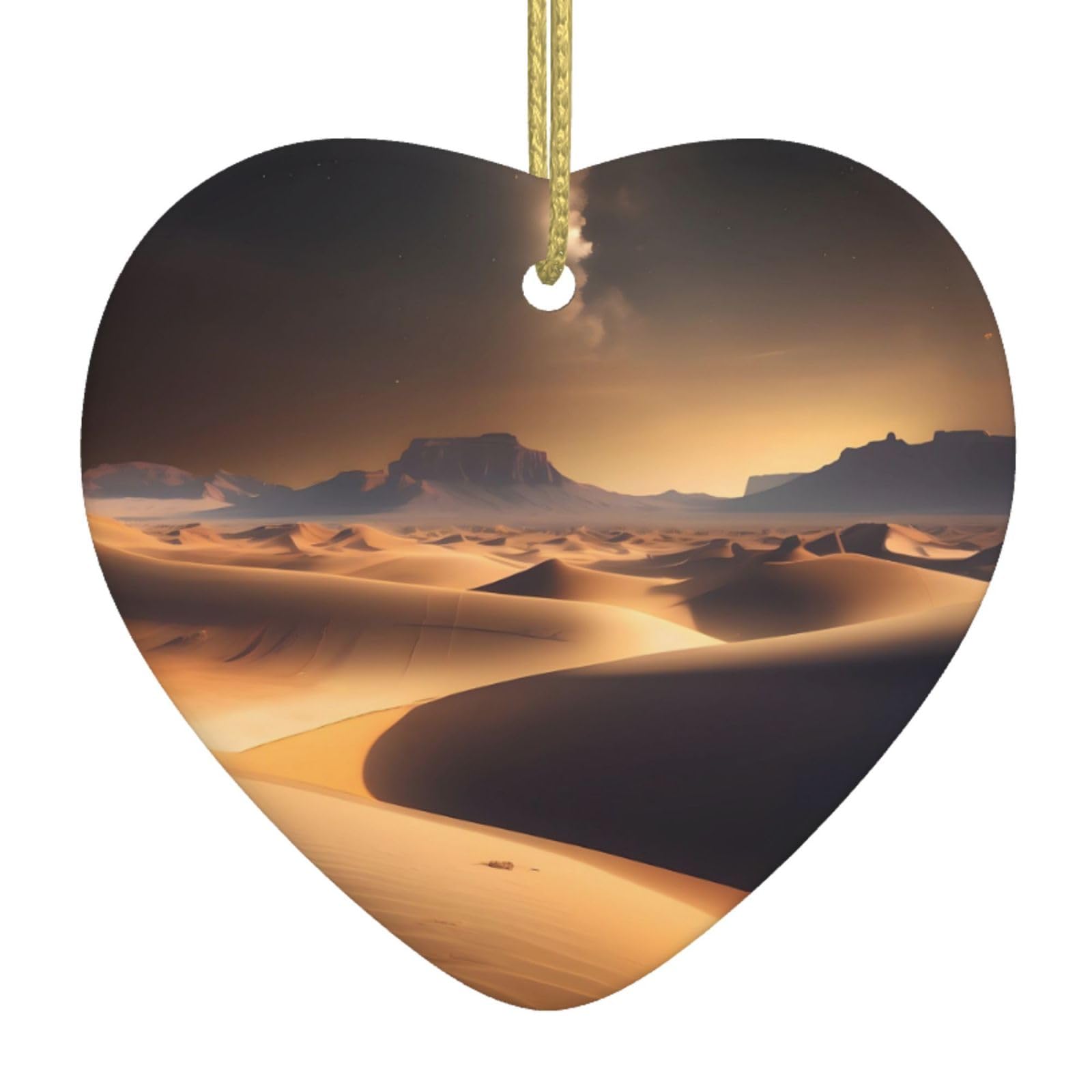Desert Stars Ceramic Christmas Heart Pendant with Silk Thread, Christmas Tree Home Decoration
