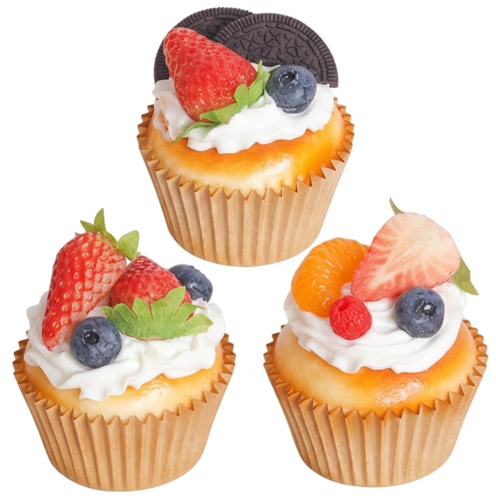 3PCS Artificial Cake, 3x2in Realistic Food Props Vivid Faux Cake for Home & Bakery Decor & Photography