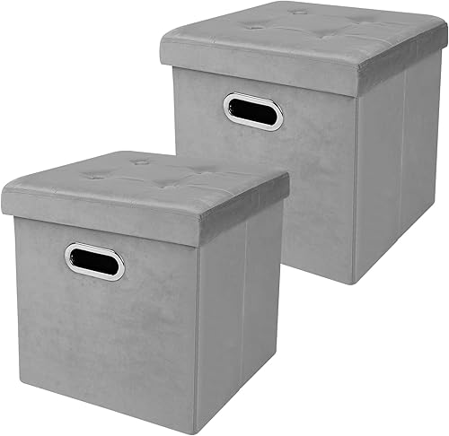 Cubo otomano de almacenamiento, otomana de terciopelo con botones de almacenamiento, otomana cuadrada plegable con bandeja, almacenamiento otomano disponible en Yaxa Peru