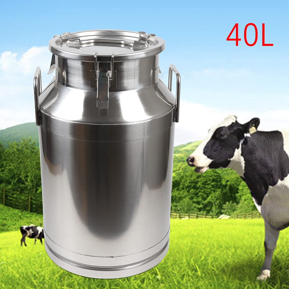 40L/10.57 Gallon Milk Cans-Stainless Steel Milk Transport Barrels Pail Milk Bucket Jug Oil Barrel Wine Barrel Canister Silicone Seal Barrels One Piece Can