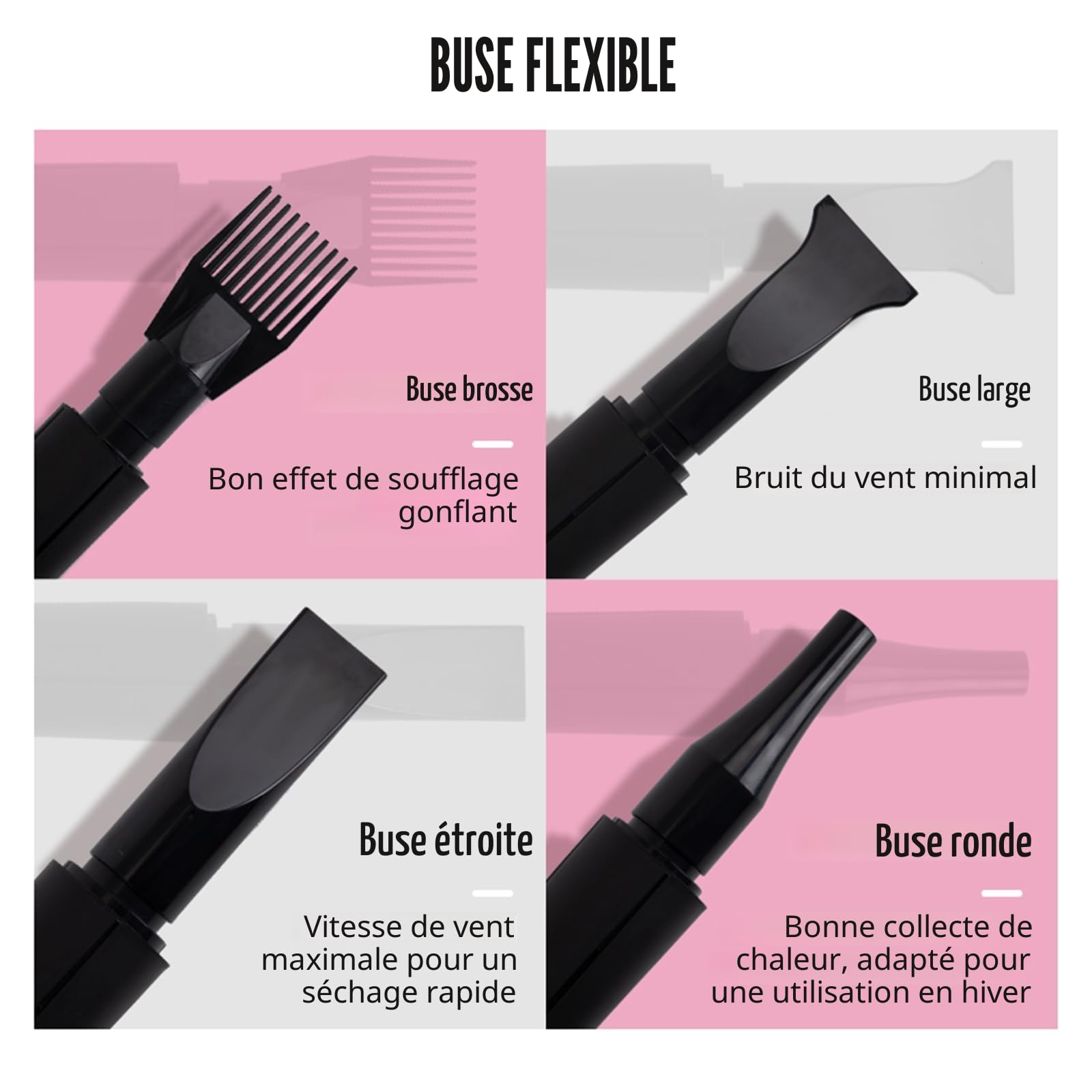 Pulseur Chien Professionnel 2800W Souffleur Chien Pulseur pour Chien Poils Longs Seche Cheveux Chien Sèche-Cheveux pour Animaux Vitesse Continue et température réglable avec 4 Buses (Rose)