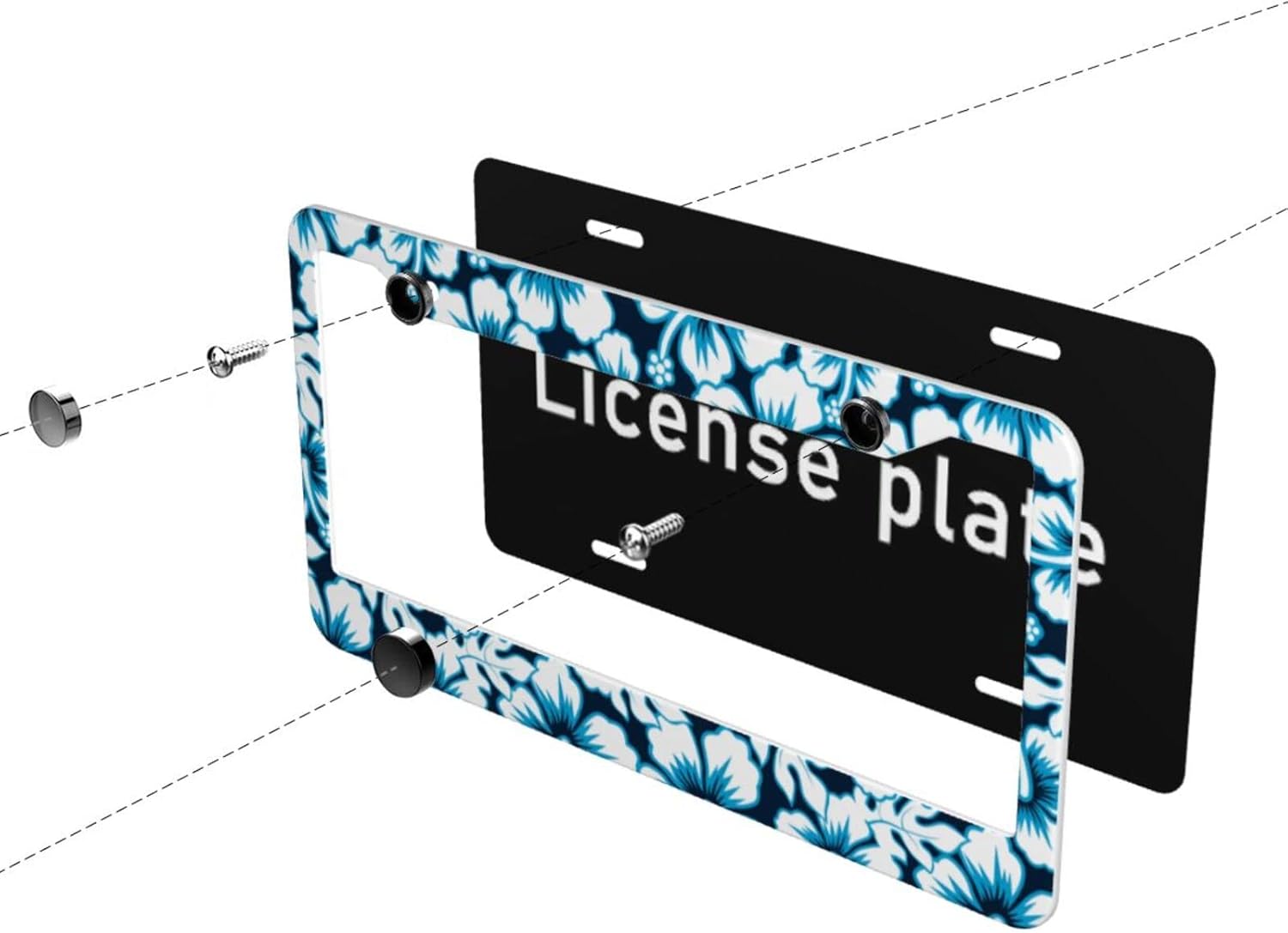 License Plate Frame Floral Hibiscus Car Tags Aluminum License Plate Covers for Girl Women Car Accessories Decoration 2 Holes with Screw