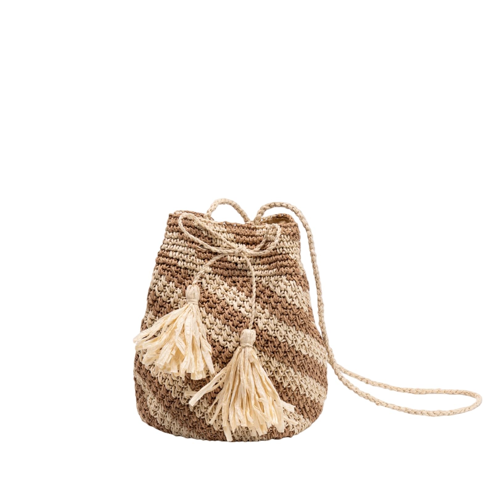 Borsa Donna A Spalla Stile Bohemia Erba Fatta Mano Tessuto Crossbody Tempo Libero Vacanze Spiaggia Secchio Borsa-Black