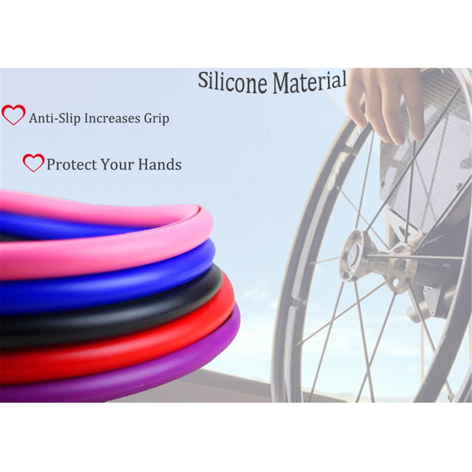 Cubiertas de silicona resistentes al desgaste para llantas de silla de ruedas de 20, 22 y 24 pulgadas, agarres antideslizantes para ruedas traseras, funda protectora para empujar manualmente, para cua