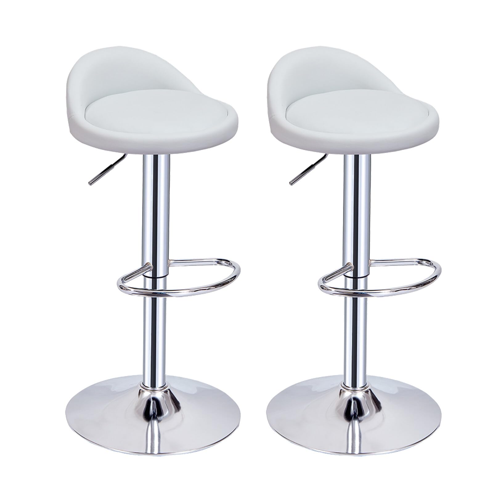 Panana Set of 2 Pub Bar Stools Armless Round Seat Height Adjust Gas Lift Swivel Home Breakfast Stool (White)
