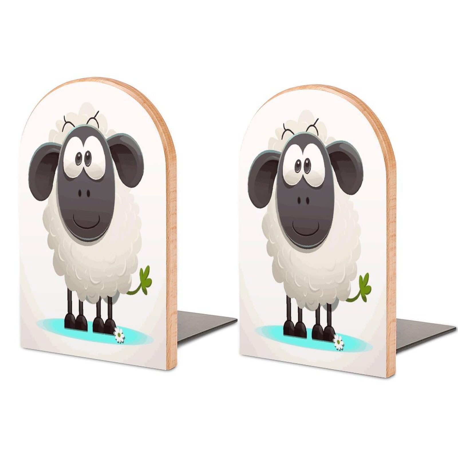 Sheep Bookend for Shelves Non-Skid Book Holder Modern Heavy Duty Bookend Stopper Metal Base Wood Book End Books Shelf Holder Home Decorative 1pair 5x3.9x3.1