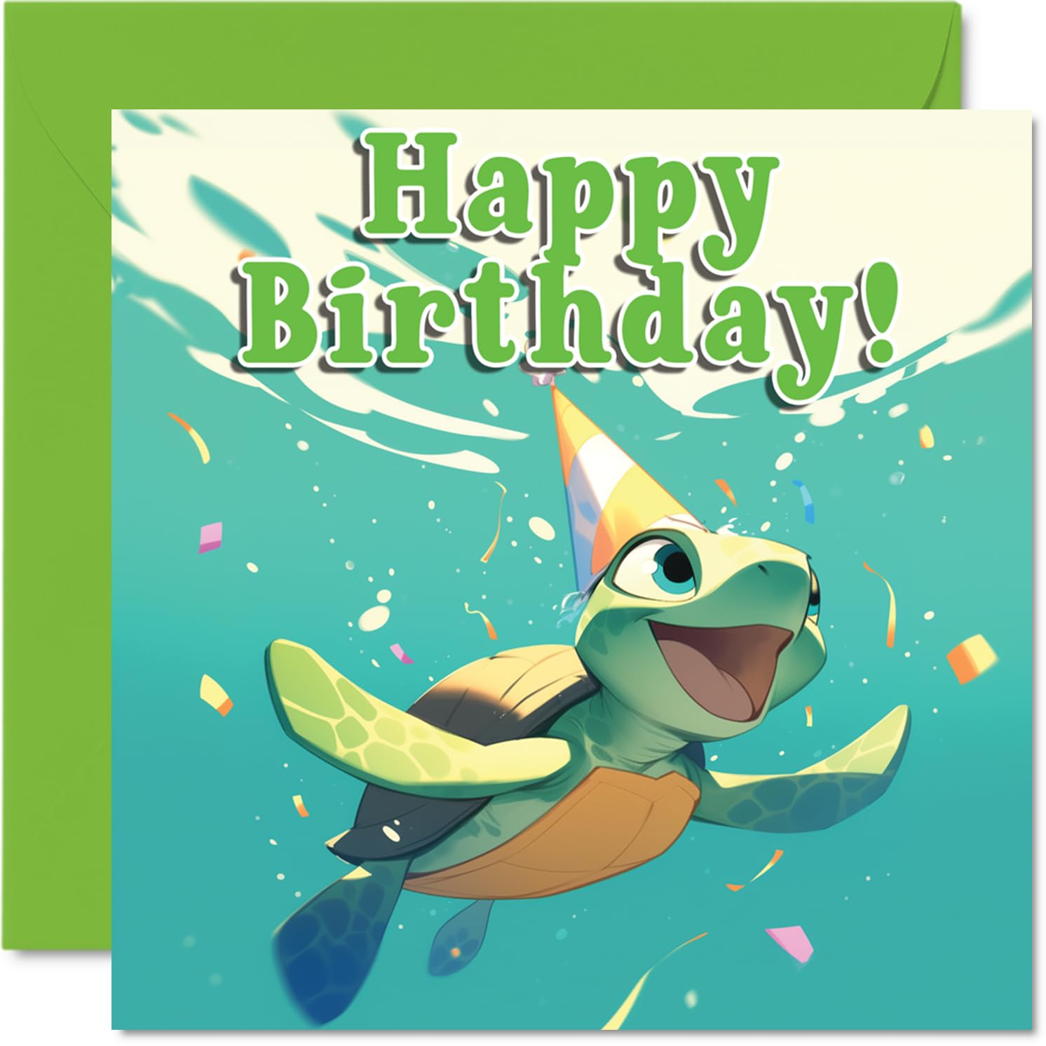 Turtle Birthday Cards - Sealife Party - Happy Birthday Card for Son Daughter Brother Sister Grandson Granddaughter Niece Nephew Cousin, 145mm Bday Greeting Cards