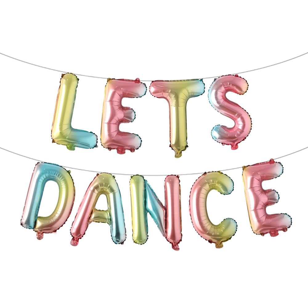 Letter Balloons - LETS DANCE 16" Inch Alphabet Letters Foil Mylar Balloon Kids Birthday Party Balloon Banner (LETS DANCE Rainbow)