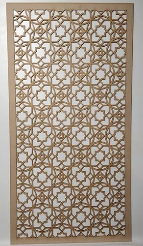 Wooden mesh decorative panel, wall partition, radiator cover grille, cut-outs, Kitchen furniture, laser cut in 3mm thick MDF (size 1200mm x 620mm) Moroccan pattern M4. Made in the UK. (unprimed)