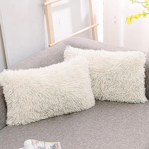 Image of Lumbar Pillow Covers for Couch Faux Fur Decorative Pillows 12x20 Inch