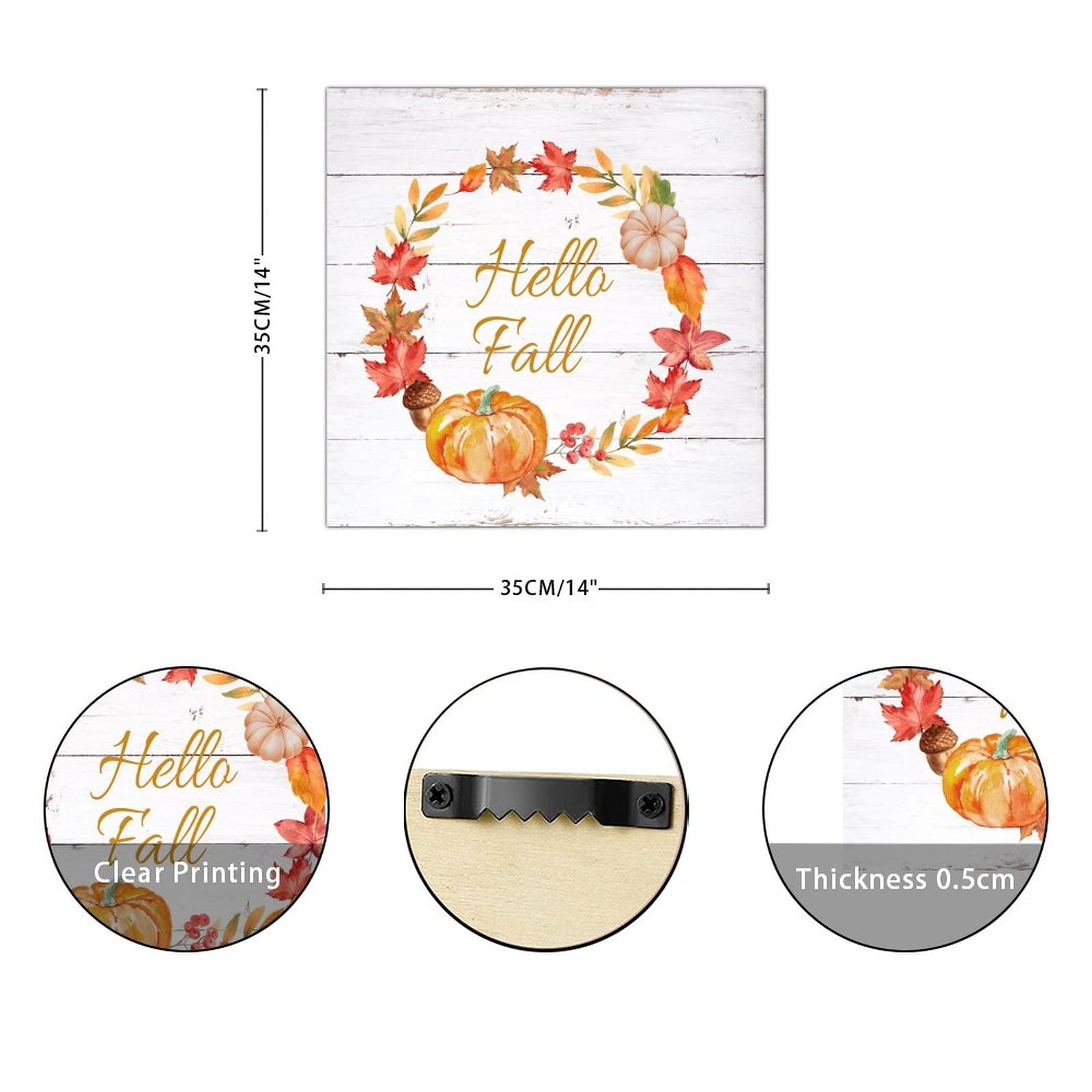 Chinoiserie Targa In Legno Hello Fall Con Zucca Autunnale Blu E Bianca - Decorazione Da Parete Rustica 26x20 Cm Per Soggiorno, Camera, Cucina