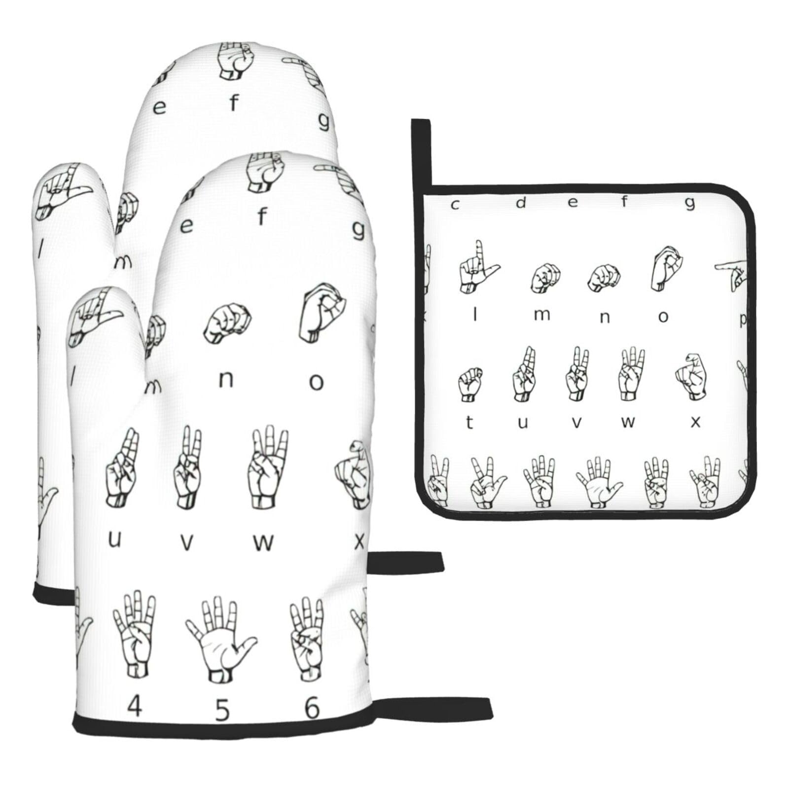 Sign Language Alphabet. Print Oven Kitchen Gloves For Baking Outdoor Grilling Home Use Mitts Microwaving Bbq