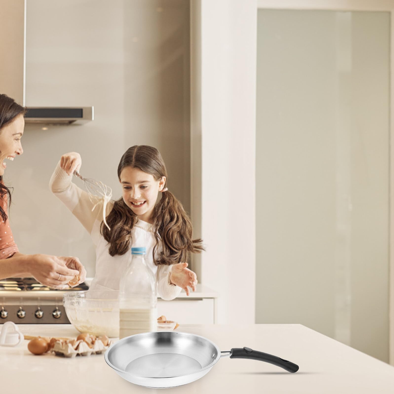 jojofuny Padella Antiaderente in Acciaio Inossidabile 22 CM Fondo Spesso Manico in PP Adatta per Piani Cottura a Gas e Induzione per Bistecche e Frittate Resistente e Facile da Pulire