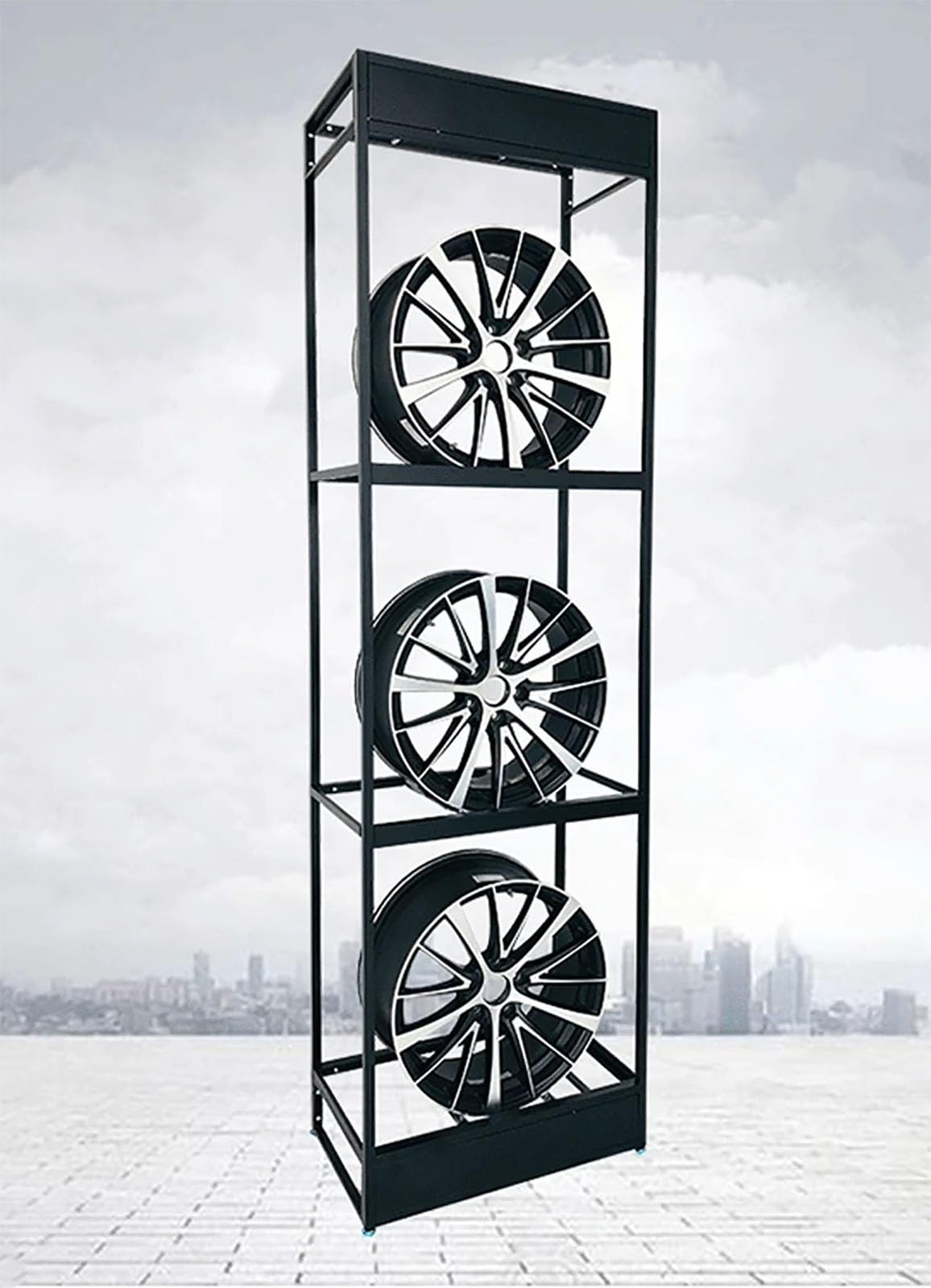 Porta Pneumatici, espositore per mozzi Antiscivolo con cartellone pubblicitario, Porta Pneumatici Anti-Vibrazione per Pneumatici Estivi e da Neve, Organizer per Pneumatic