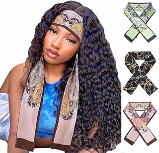 Woeoe Women's Silk Head Edge Wrap Colorful Pattern Laying Wig Scarf Silky Long Satin Headband Scarves