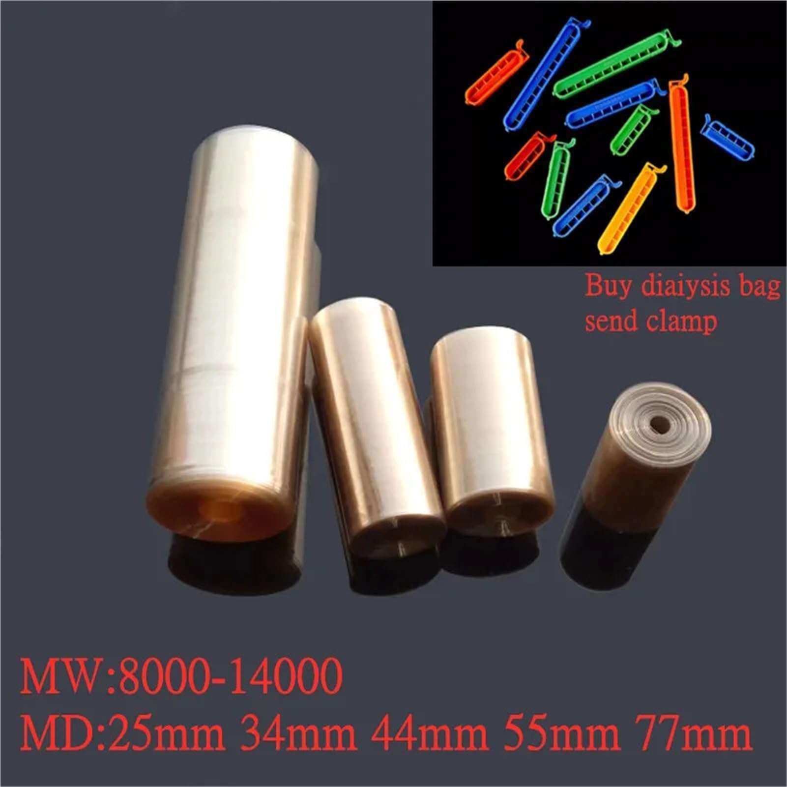 Tubo de diálisis de celulosa regenerada MD25/34/44/55/77 mm de diámetro (MD44, 5 metros)