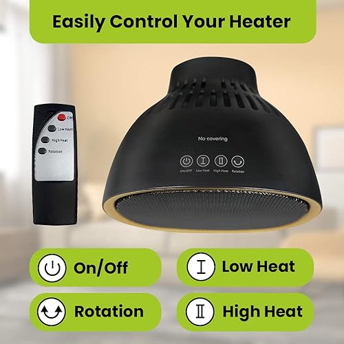 Miniatura 6 de Calentador eléctrico infrarrojo de 1500 W con control remoto, oscilación de 65, 3 modos de alimentación, calienta habitaciones pequeñas rápidamente.