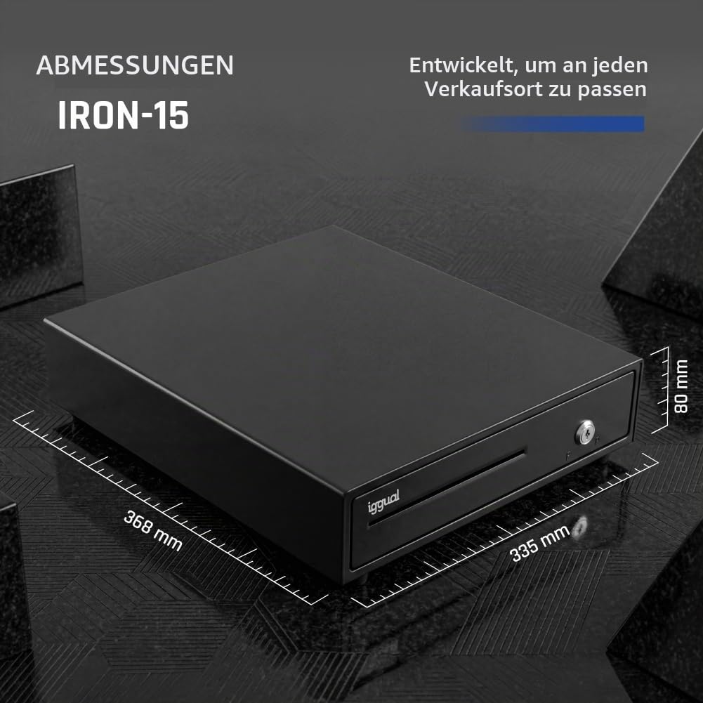 iggual Kassenschublade IRON-15 Geldbox Stahl Kunststoff Schwarz 37 x