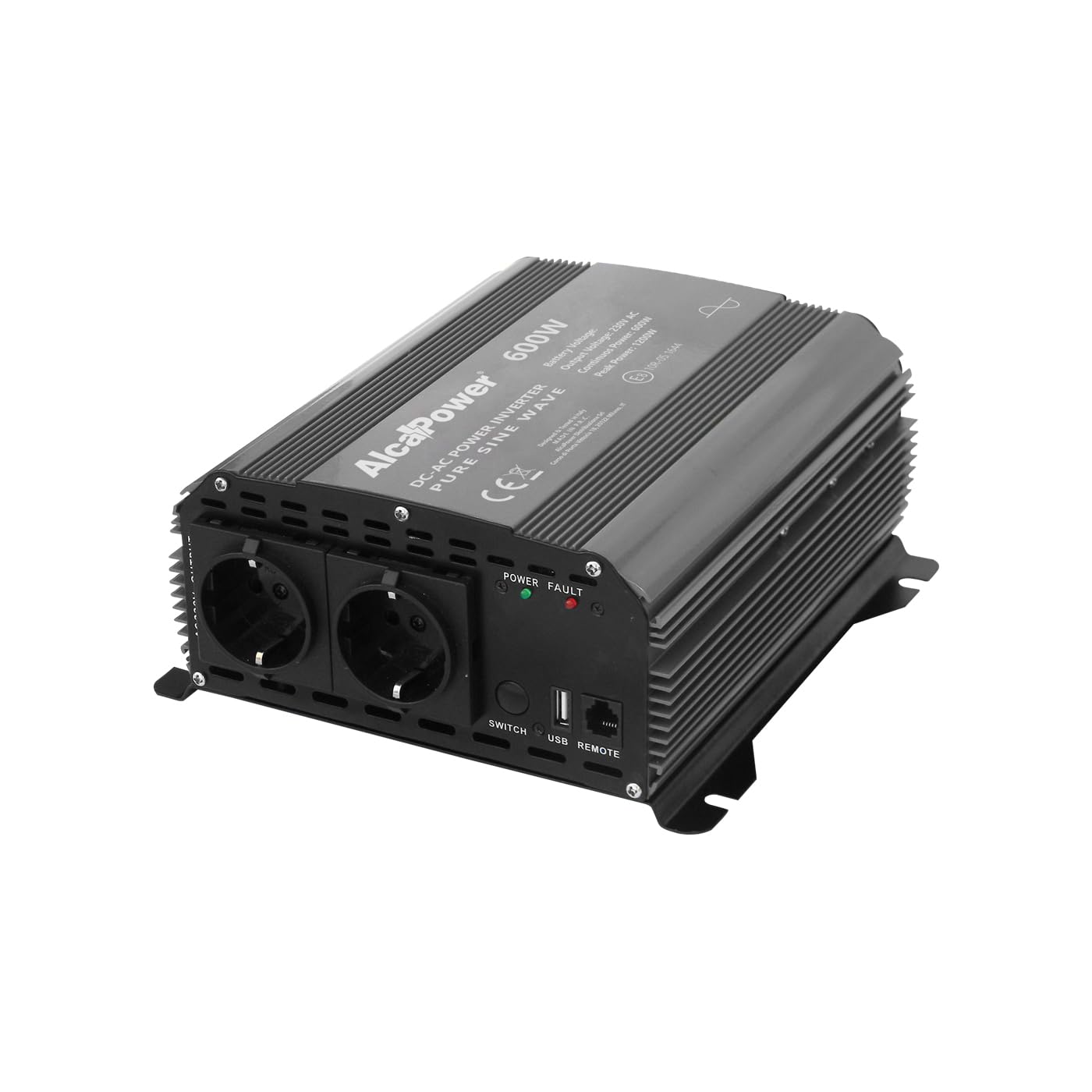 Alcapower Inverter di tensione by President 600W 12V-230V Sinus Pur, porta USB, ingresso telecomando, Nero