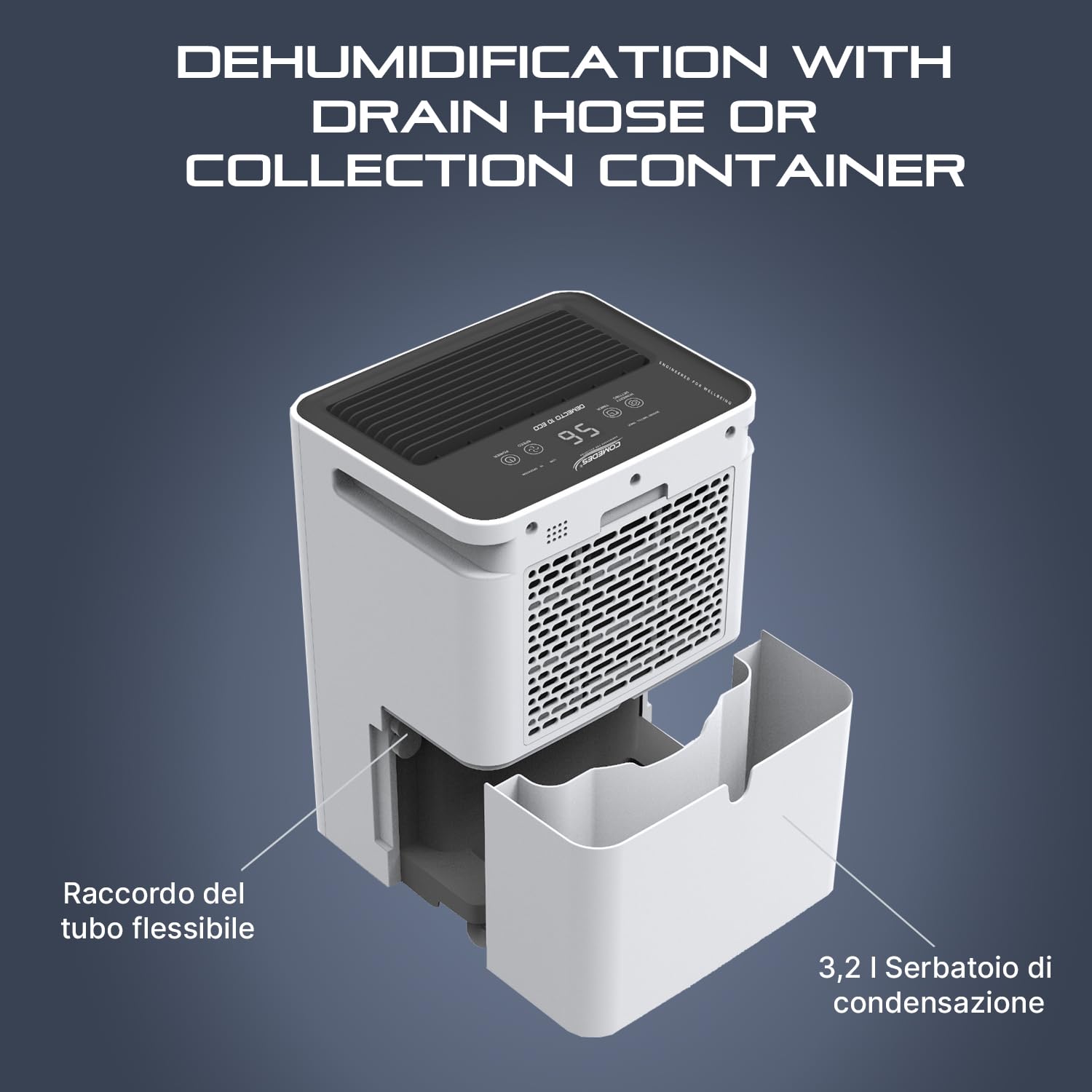 Deumidificatore silenzioso Comedes Demecto 10 eco efficiente per camera da letto e cameretta dei bambini, deumidificazione silenziosa ed elettrica fino a 40 m²