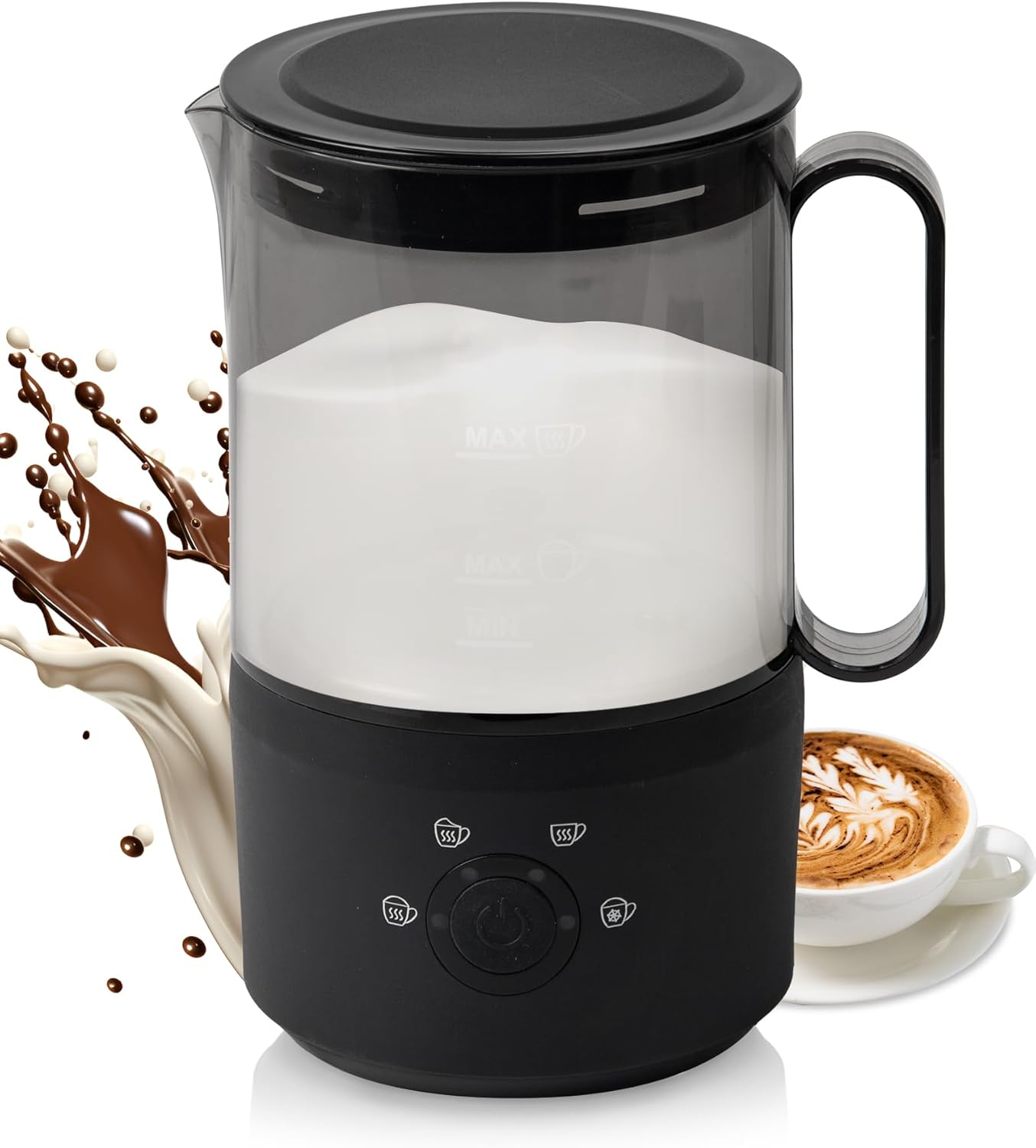 4-in-1 Electric Milk Frother and Steamer, 10oz / 300ml Warm and Cold Foam Maker for Coffee, Latte & Cappuccino, Black