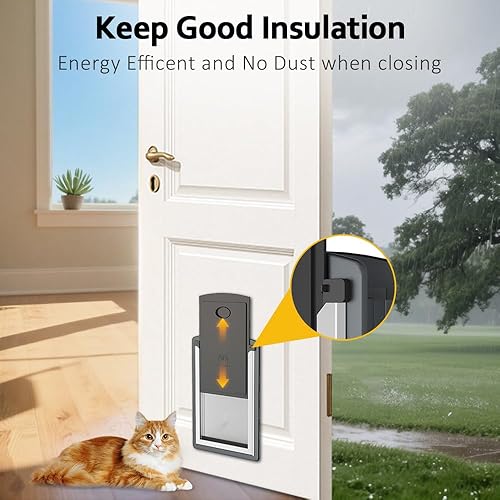 Miniatura 6 de MAVRICPOWER Puerta grande de acero para puerta exterior, puerta interior para gatos con dos paneles de bloqueo deslizantes, puerta para mascotas