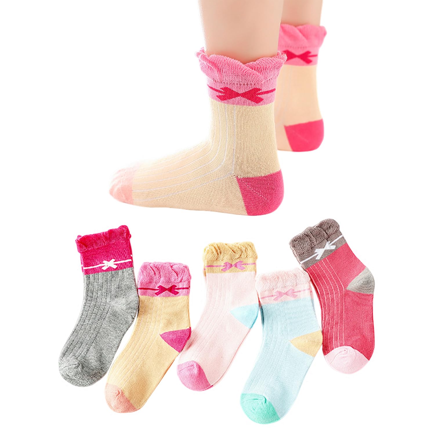 Gdfhbd Unisex Kids Multicolor 5 Pairs Of Children's Socks, Breathable Mid-Tube Socks, Cute Casual Socks, Comfortable And Soft, Children's Foot Supplies.
