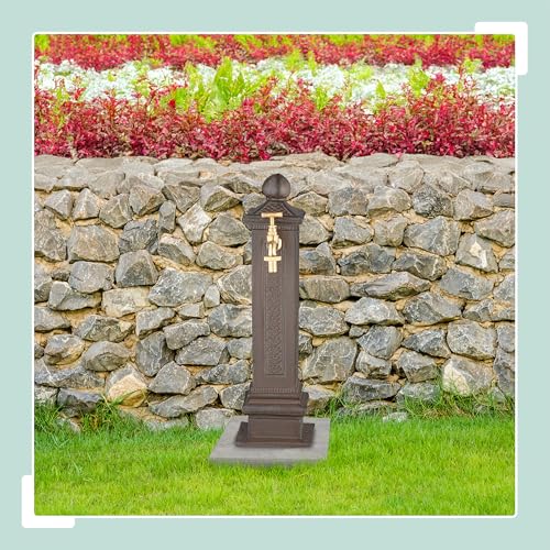 Fuente de pie de aluminio fundido marrón de 47 x 14 cm para jardín y terraza 3