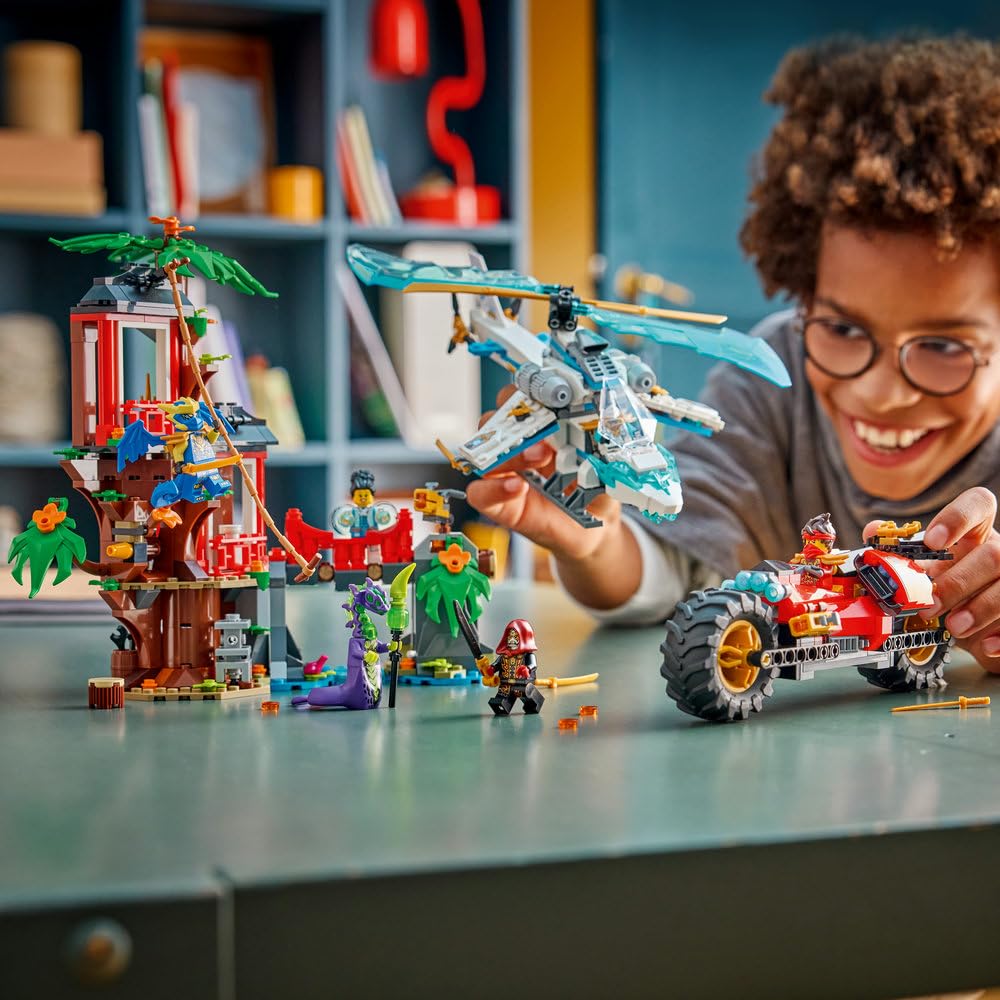 LEGO NINJAGO Bitwa ninja: domek na drzewie z pojazdami 71857 | pojazd ninja, zabawka akcji, prezent dla chłopca i dziewczynki 7+, misja ninja, 642 elementy