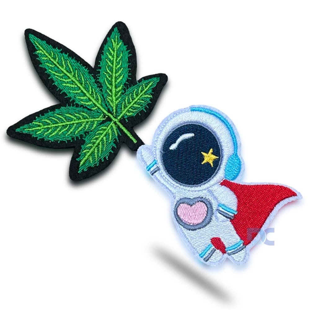 Daily Crafts 2 pcs Space Astronaut and Cool Green Leaf Theme Embroidered Patch, Iron-on Patch DIY Clothes Sticker Trim Embellishments Applique (Astronaut and Leaf)