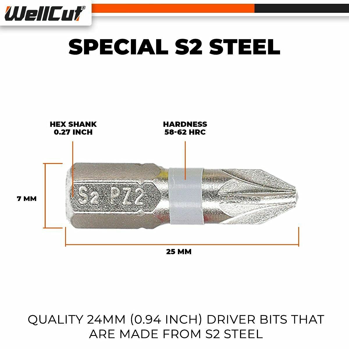 Wellcut 32-częściowy zestaw uchwytów do bitów i bitów - Phillips Pozi Hex Torx Slott